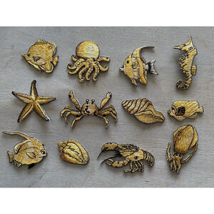 12 Nautical Patch Marine Life Iron-On Embroidered Fish Crab Squid Octopus Shells